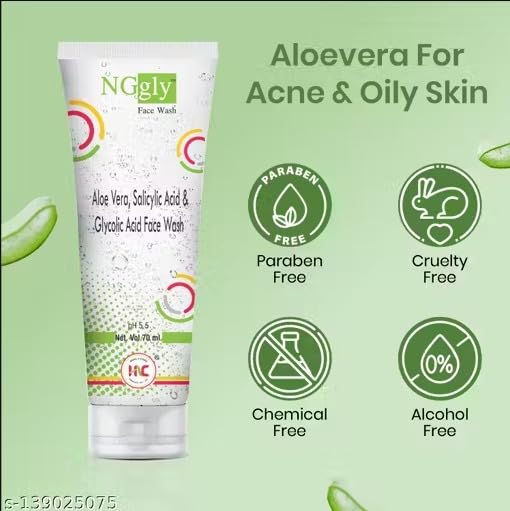 Image of NG Gly Face Wash with Glycolic Acid & Aloe Vera | Deep Cleansing Formula for Acne-Prone & Oily Skin | Controls Excess Oil, Unclogs Pores & Prevents Breakouts | Suitable for Men & Women | Daily Use