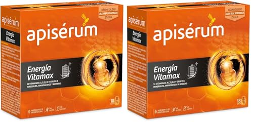 APISERUM Vitamax Viales Bebibles- Aporte de Energía Extra y Vitalidad Favorece el rendimiento físico e intelectual Con Jalea Real, Vitaminas, Minerales, Aminoácidos, Ginseng (Paquete de 2)