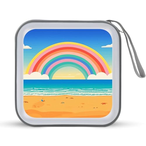 Sacoche CD 40 compartiments pour voiture et voyage motif plage arc-en-ciel