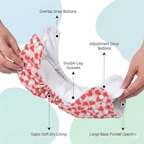 Image of Little Pea Adjustable Cloth Diaper for Babies (3 Months-3 Years) | Leak-Proof, Washable & Reusable | Includes 2 Diaper + 2 Absorbent Pad | Free Size (5-18 kg) | Pack of 2