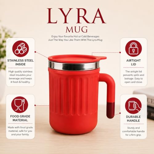 Image of Coffee Mug with Lid Insulated Stainless Steel for Tea Milk Mug Inner Stylist Double Wall Cup for Home & Office Use, Mugs to Gift to Best Friend, Tea Mug-350ml (Ramdon Colour)
