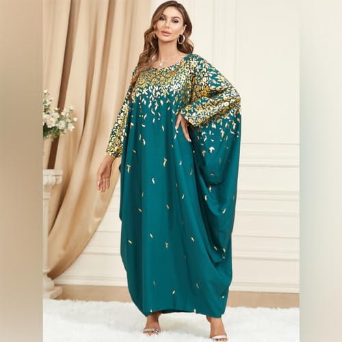 Image of OBEEII Muslim Dress for Women Loose Batwing Sleeved Hooded Beaded Embroidery Long Abaya Dress Kaftan Abayas Islamic Robe