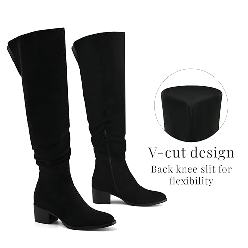 Shoe'N Tale Women's Over The Knee Thigh High Boots Chunky Block Heel Pointed Toe Slouchy Side Zipper Fall Weather Winter Boots3