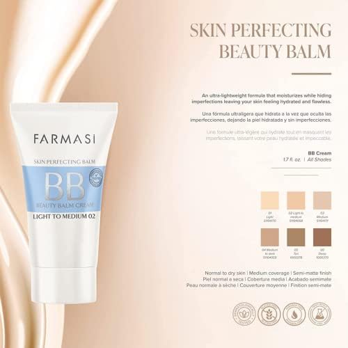 FARMASi BB Cream Beauty Balm, Tinted Moisturizer with SPF 15, Lightweight Matte Finish, Buildable Coverage Face Makeup, 1.7 fl oz, 02 Light to Medium - Image 8