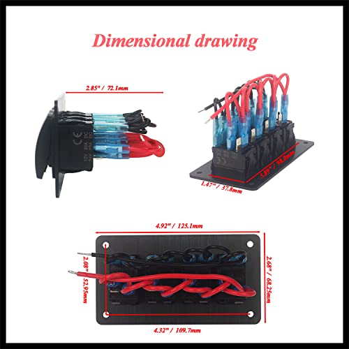 Image of 4 Way Customizable Red Marine Boat Rocker Switch Panel with Aluminum Mounting Housing Pre-Wired Toggle Switch Panel for Car Truck Jeep Van Lorry Pickup RZR Dash Waterproof 12V 24V