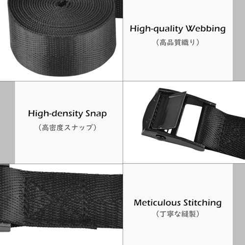 Image of TRIWONDER Cinch Tie Down Straps Cam Buckle Lashing Strap Nylon Small Ratchet Heavy Duty Belts for Packing Cargo Battery Bike Car Roof Rack Kayak Truck (Black - 2 Packs, 6.56 FT)