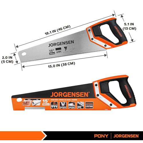 JORGENSEN 15 Inch Pro Hand Saw, 8 TPI Fine-Cut Ergonomic Non-Slip Aluminum Ultrasonic Welding Handle for Sawing, Trimming, Gardening, Woodworking, Drywall, Plastic Pipes - Image 3