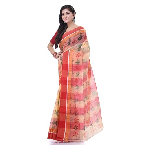 Image of dB DESH BIDESH Women`s Bengal Tant Tree Print Design Pure Handloom Cotton Saree Without Blouse Piece