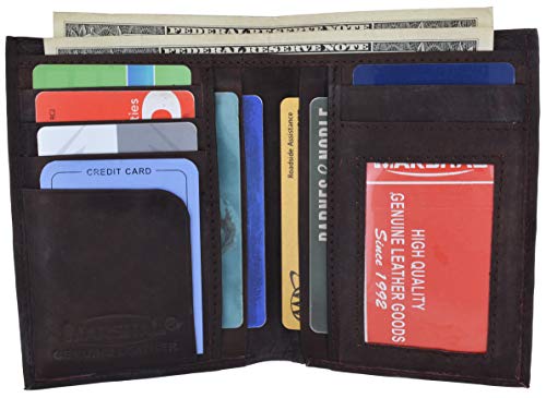 MARSHAL Top Grain Extra Capacity Leather Bifold Wallet with Credit card Slots