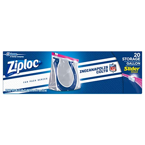 Ziploc Slider Storage Gallon Bag, Great for Grab-and-go Snacking, Tailgating or homegating, 20 Count- NFL Indianapolis Colts