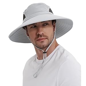 Wmcaps Sun Hats, Wide Brim UPF 50+ Sun Hats for Men Summer Beach Safari Hat UV Protection, Foldable Fishsing Walking Hiking Boonie Hat with Breathable Mesh and Adjustable Chin Strap