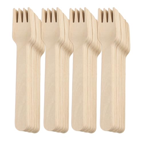 Xbessc Tenedores De Madera Desechables, 200 Piezas Natural Cubiertos De Madera, Utensilios Desechables Ecológicos Y Biodegradables Para Fiestas, Camping, Viajes Y Barbacoa 14cm