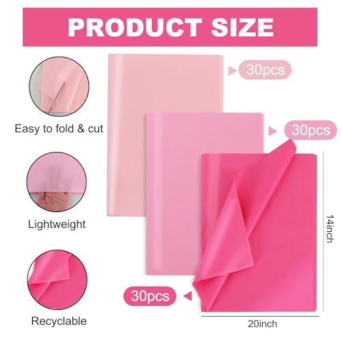 Image of BEISHIDA 90 Sheets Pink Series Tissue Paper Bulk, Valentine's Day Wrapping Tissue Paper for Gift Bags, 14 x 20 Inch Gift Wrap for Valentines Mothers Day Birthday DIY Crafts Decor Holiday Flowers