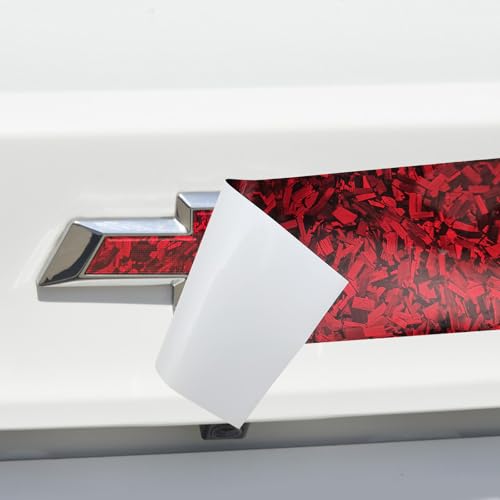 Image of Compatible with 11.8 inch x 4 inch Bowtie Emblem Wrap Kit for Chevy Logo Overlay Vinyl Wrap with Spatula and Cutter 3 Pcs Red Forged Carbon Fiber