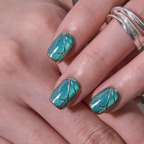 Image of CurvLife Soft Gel Squoval Press-On Nails Short, Reusable Fake Nails with Glue & Adhesive Tabs, 30PCS Salon-Quality Stick-On Nails for At-Home Manicure (Gilded Jade)