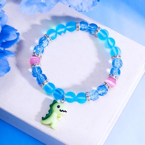 Image of Back to School Dinosaur Bracelet Stretchy Beaded Wristband with Encouragement Card Back to School Gift from Mom for Son, Daughter, Grandson, Granddaughter