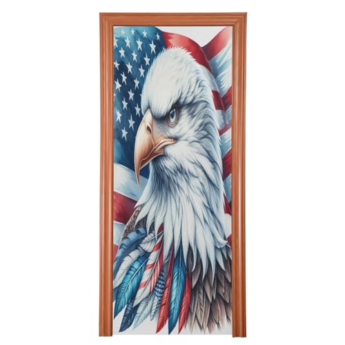 FLildon American Flag Eagle Door Cover Decoration, 4th of July Party Accessory Porch Decor for Festive Ornament Room Door Covers 36 x 98 Inch