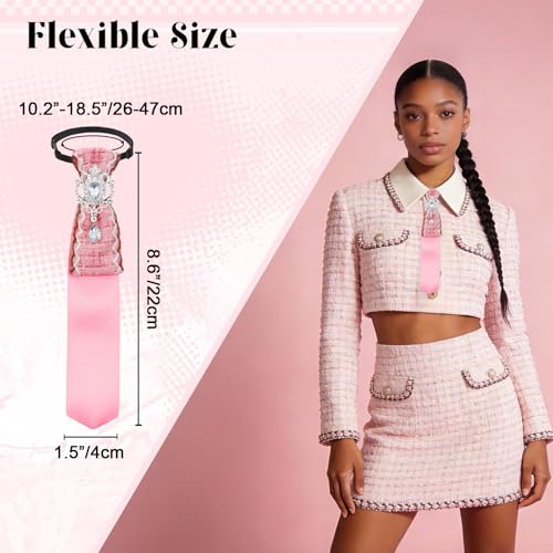 Image of Rhinestone Ties for Women, Skinny Neck Tie for Women Business Prom | Polyester Womens Tie, Tweed Splice Design, Rhinestone Ornament, Adjustable Strap, Elegant Retro Look, for Banquet Party Date
