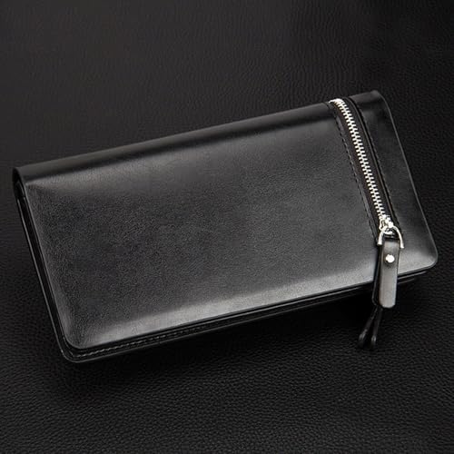 men's wallet Men's Long Double Zipper PU Leather Wallet with Phone Pocket Large Capacity Multifunctional Classic Purse(Black)3