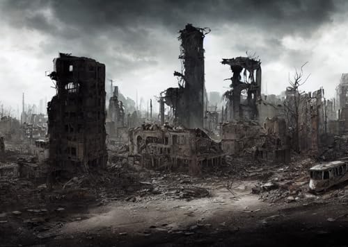 Loccor 10x8ft Fabric City Ruins Backdrop City Apocalyptic Scene Collapsed