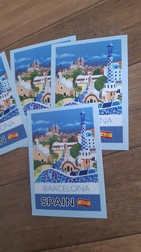 Lot de 4 cartes postales Barcelone Espagne Souvenirs de voyage Holyday Papier 350 g/m² ou mini poster 10,2 x 15,2 cm