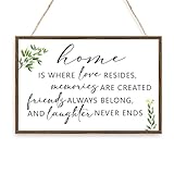 Home is Where Love Resides Sign Wood Plaque Wall Decor,Rustic Family Wooden Hanging Sign Wall Pediments for Home House Front Door Wall Decor