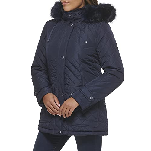 Tommy Hilfiger Women's Faux Fur Trimmed Quilted Jacket Navy X-Large2
