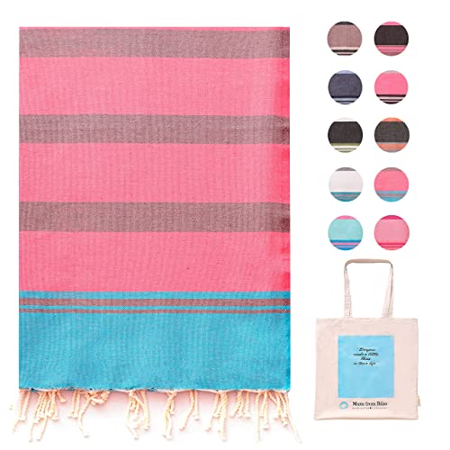 MUXU FROM IBIZA. Toalla de playa Fouta Formentera. Toalla turca de gran tamaño + bolsa ecológica gratuita. 100% algodón turco con certificación OEKO-TEX Cover