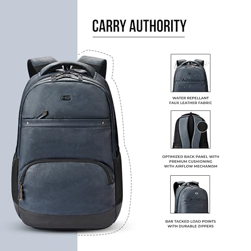 Image of Gear vintage 2 19 inch /33L Large Faux Leather without Antitheft Water Resistant Laptop Backpack /Casual Backpack /Daypack /Travel Backpack /College Bag For Men /Women(Navy-Black)
