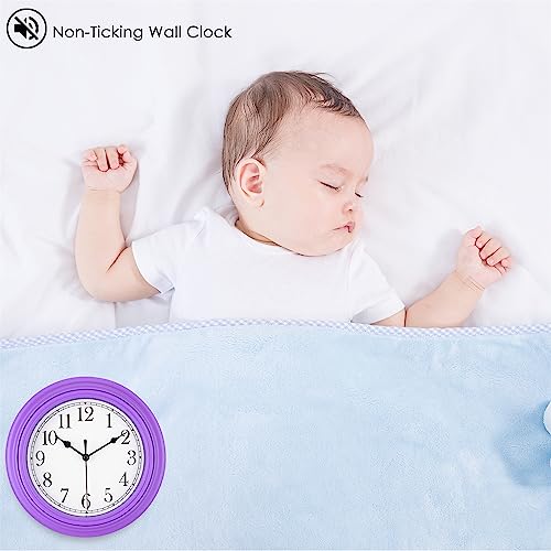 Topkey Silent Wall Clock Kitchen 9 Inch Retro Non-ticking Decorative Bedroom Office Wall Clock - Dark Violet - Image 4