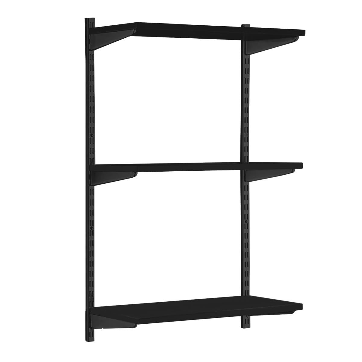 Shopfitting Warehouse Black Adjustable Wooden Wall Shelving Kit - 2 x 1000 mm Uprights, 3 x Shelves, 6 x Brackets W600 x D300 mm