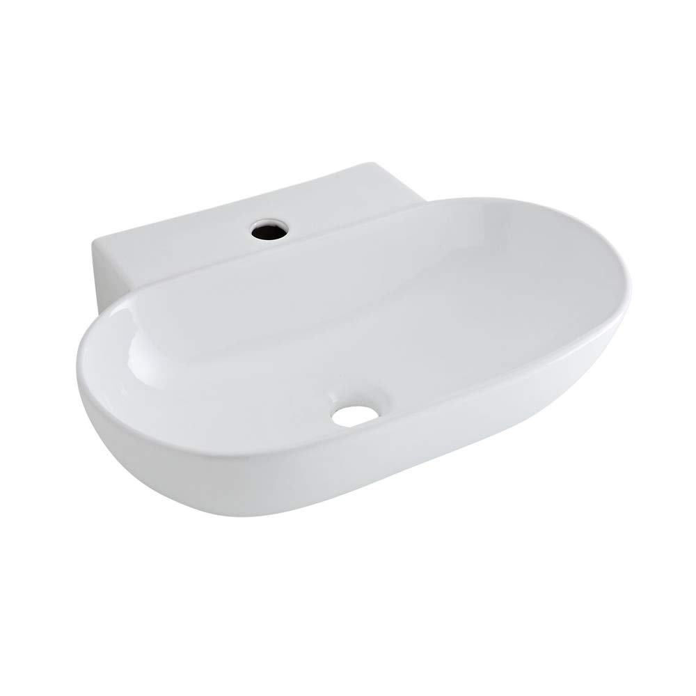 Milano Farington White Oval Countertop Wall Mounted 1 Tap Hole Bathroom Basin Sink - 555mm x 395mm