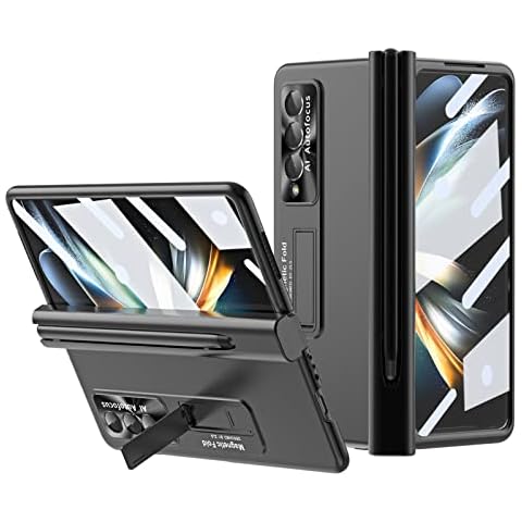 Galaxy Z Fold 3 Case, Magnetic Hinge S Pen Holder Case with Kickstand and S Pen Replacement, Compatible with Samsung Galaxy Z Fold 3 5G (Black) Cover