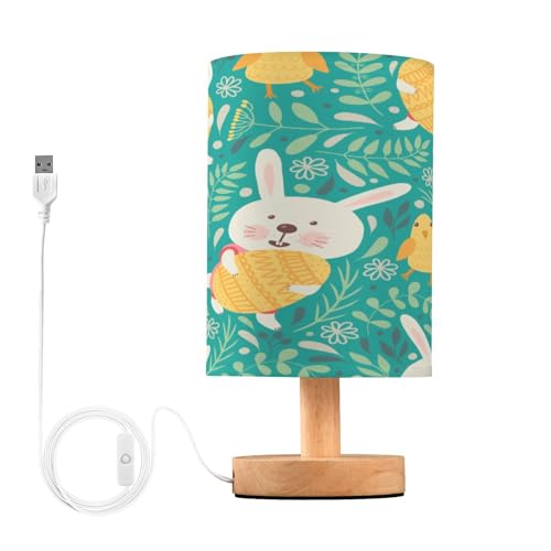SDMKA Easter Bunnie Eggs Bedside Table Lamp for Bedroom, Minimalist Nightstand Lamp with Round Fabric Shade for Living Room, Office, No Bulb Required
