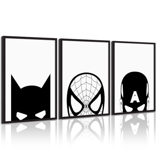 Pennclys Toile murale de super-héros Spiderman pour chambre d'enfant, décoration murale sans cadre, noir et blanc, 30,5 x 40,6 x 7,6 cm