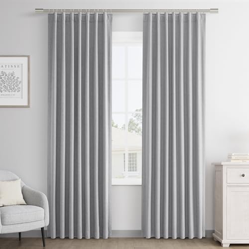 Joywell 100% Blackout Linen Curtains 84 Inches Long for Bedroom Light Grey