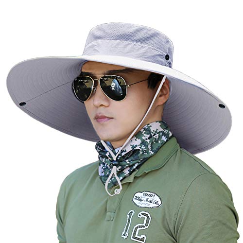 Image of HUAMULAN Wide Brim Sun Hats Men and Women Bucket Safari Fishing Hat for Hiking Garden Lawn Work Camping Outdoor