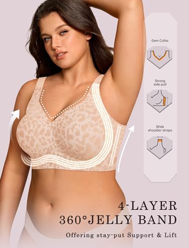 Image of OEAK Womens Wireless Jelly Bras Plus Size Support Push Up Comfortable Bra | no underwire,full coverage,for large breast,minimizer bra,seamless,tshirt bras,everyday bra
