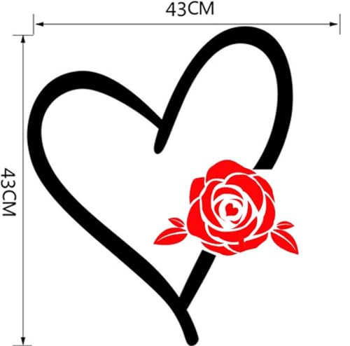 BIBITIME Big Heart Decal Stickers Love Rose Wall Decal Valentines Day Couple Decor for Bedroom Kids Room Vinyl Art Mural (Rose Flower-Black+Red, 16.93