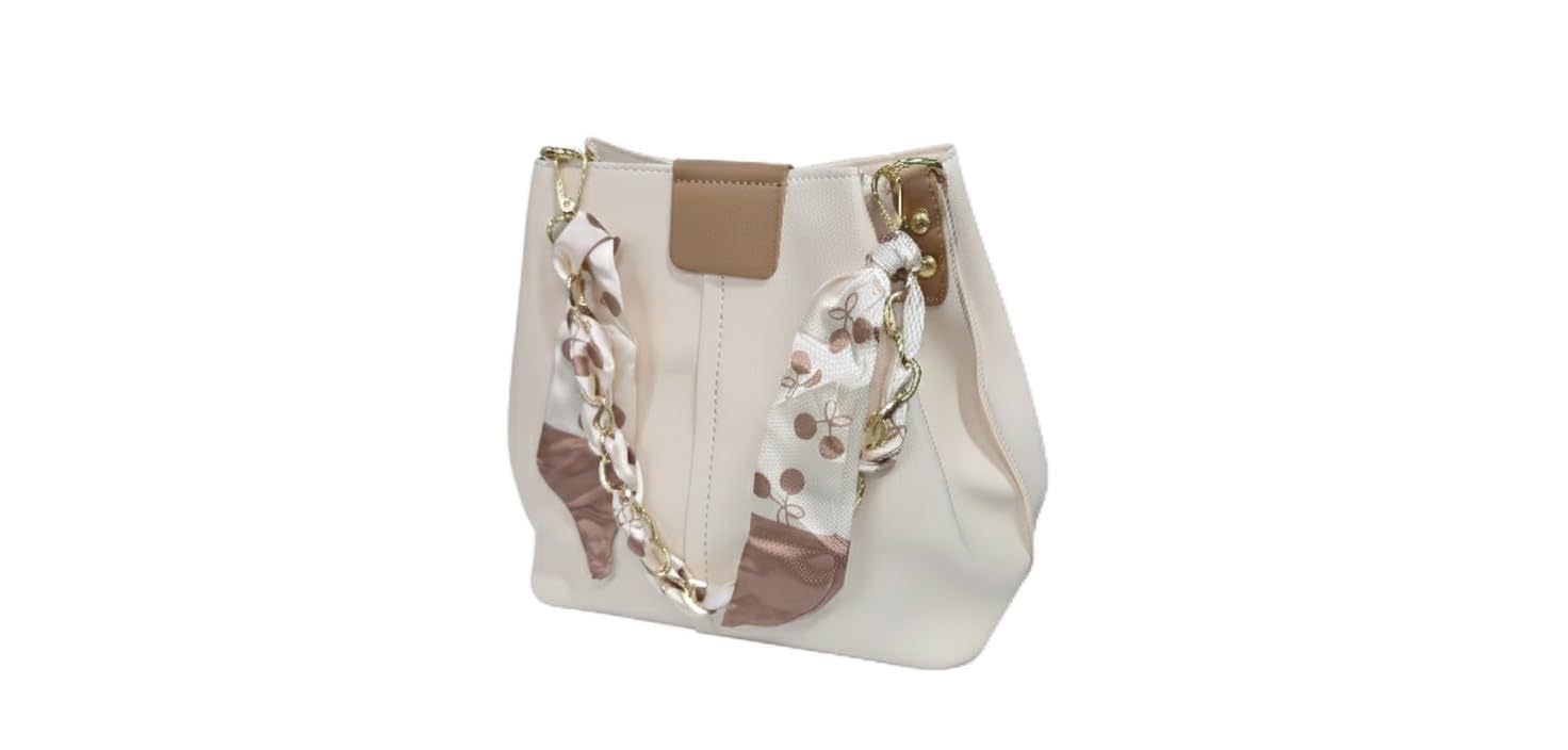 Narvet Hand Bag, Beige and Tan, Chain Strap, Floral Design-image-24