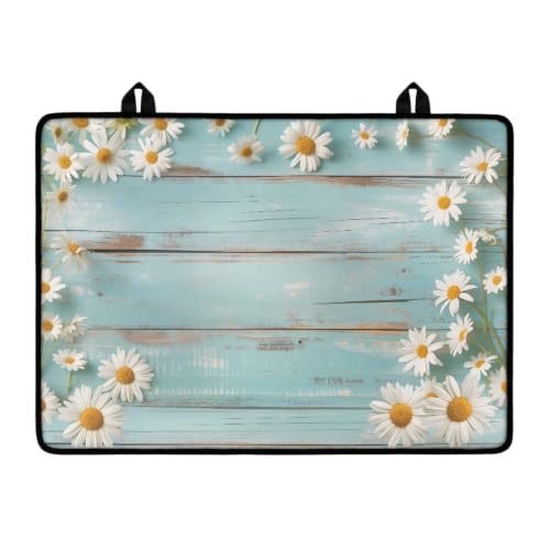 Image of Stove Top Covers for Electric Stove Heat Resistant Glass Ceramic Cooktop Cover Mat Multipurpose Kitchen Heat Resistant Flat Top Stove Cover, 29 x 21 Inch, Daisy Pale Blue Wood Grain