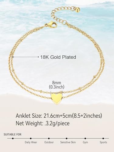 Image of FaithHeart Waterproof Ankle Bracelets for Women, 1 /2 /3Pcs Non Tarnish Stainless Steel Layered Anklet Set Paperclip Figaro Cuban Link Chain Dainty Summer Beach Jewelry Gift Adjustable Size