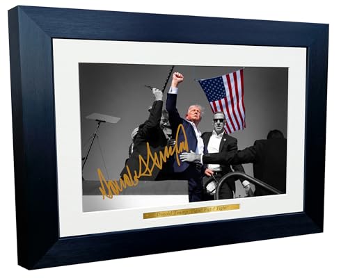 Kitbags & Lockers 12x8 A4 Donald Trump President Republican Rally Fight Signed Autographed Autograph Photo Photograph Picture Frame Gift, Black