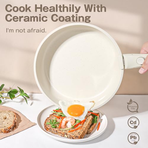 Image of GiPP Ceramic Pots and Pans Set Non Stick, Nonstick Detachable Handle Cookware Sets, Non Toxic Induction Kitchen Pot and Pan with Removable Handle, Healthy RV Cookware, Dishwasher &Oven Safe, 7 Piece