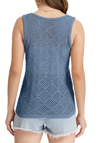 Image of Bosmeer Women's Hollow Sweater Vest Crochet Tank Tops Knit Out Sleeveless Cover Up Summer Boho Top Pullover