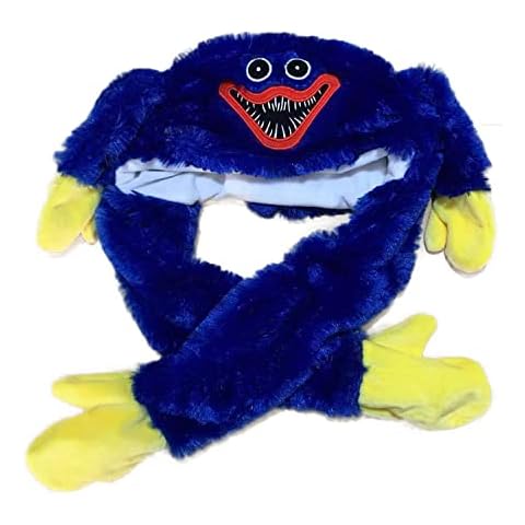 UGIF Huggy Wuggy Plush Hat Moving Ears, Rabbit Hat Ear Moving Jumping Hat, Poppy Playtime Huggy Wuggy Plush Toy, Pinch Airbag Funny Hats, Funny Easter Cap Dress Up, Blue Cover