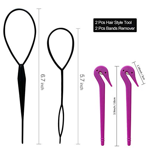 Gexolenu 2 pcs Hair Rubber Bands Remover Cutter, 2 pcs Topsy Hair Tail Tool, Hair Braid Accessories Ponytail Maker,French Braid Tool Loop for Hair Styling