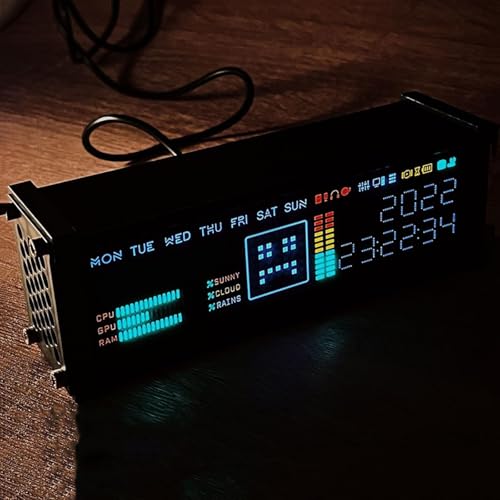 電子蛍光管時計、ミニマルスタイル卓上時計、12/24時間切替可能、複数表示モード調整可能、家庭用電子機器向け