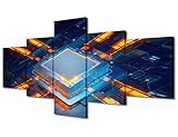 TUMOVO Office Wall Decor AI Circuit Board Prints Wall Art CPU and GPU Concept Canvas Painting for Wall Decorations 5 Piece Canvas Wall Art Canvas Artwork Wall Decor Wall Hanging Decor, 50'x24'