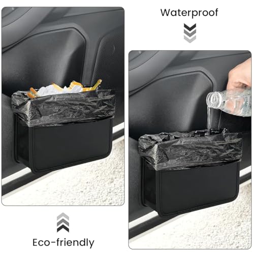 Image of STHIRA Car Organizer Pouch Clip-On Car Dustbin Collapsible PU Leather Car Dustbin Multipurpose Trash Bin Car Organiser Ideal for Car Door or Backseat 21cm x 3cm x 14.5cm Dustbin for Car